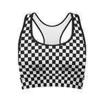 Black And White Checkered Pattern Print Women's Sports Bra