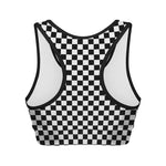 Black And White Checkered Pattern Print Women's Sports Bra