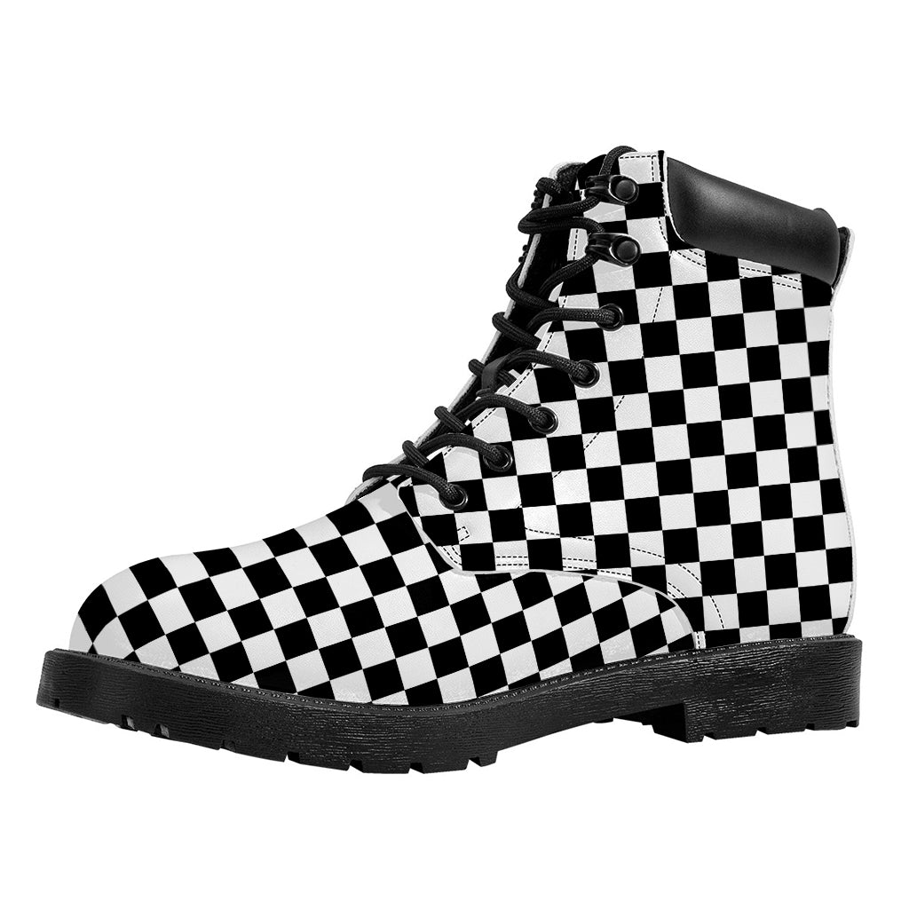 Black And White Checkered Pattern Print Work Boots