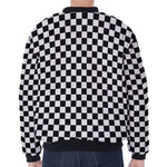 Black And White Checkered Pattern Print Zip Sleeve Bomber Jacket