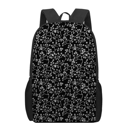 Black And White Cherry Blossom Print 17 Inch Backpack
