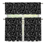 Black And White Cherry Blossom Print 3 Piece Kitchen Curtains