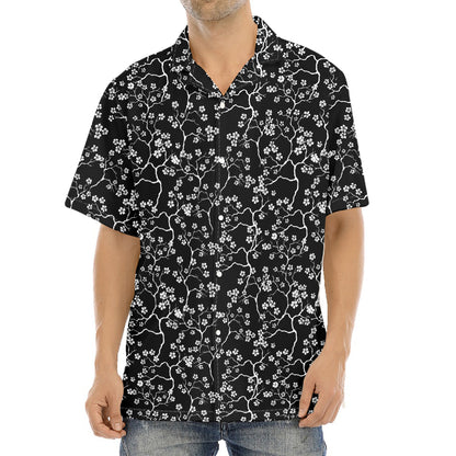 Black And White Cherry Blossom Print Aloha Shirt