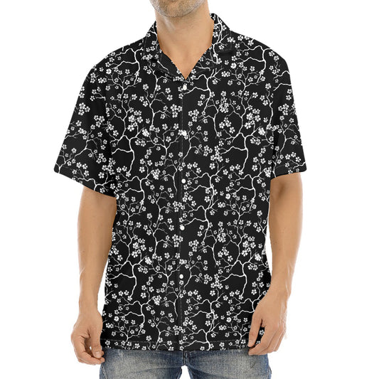 Black And White Cherry Blossom Print Aloha Shirt