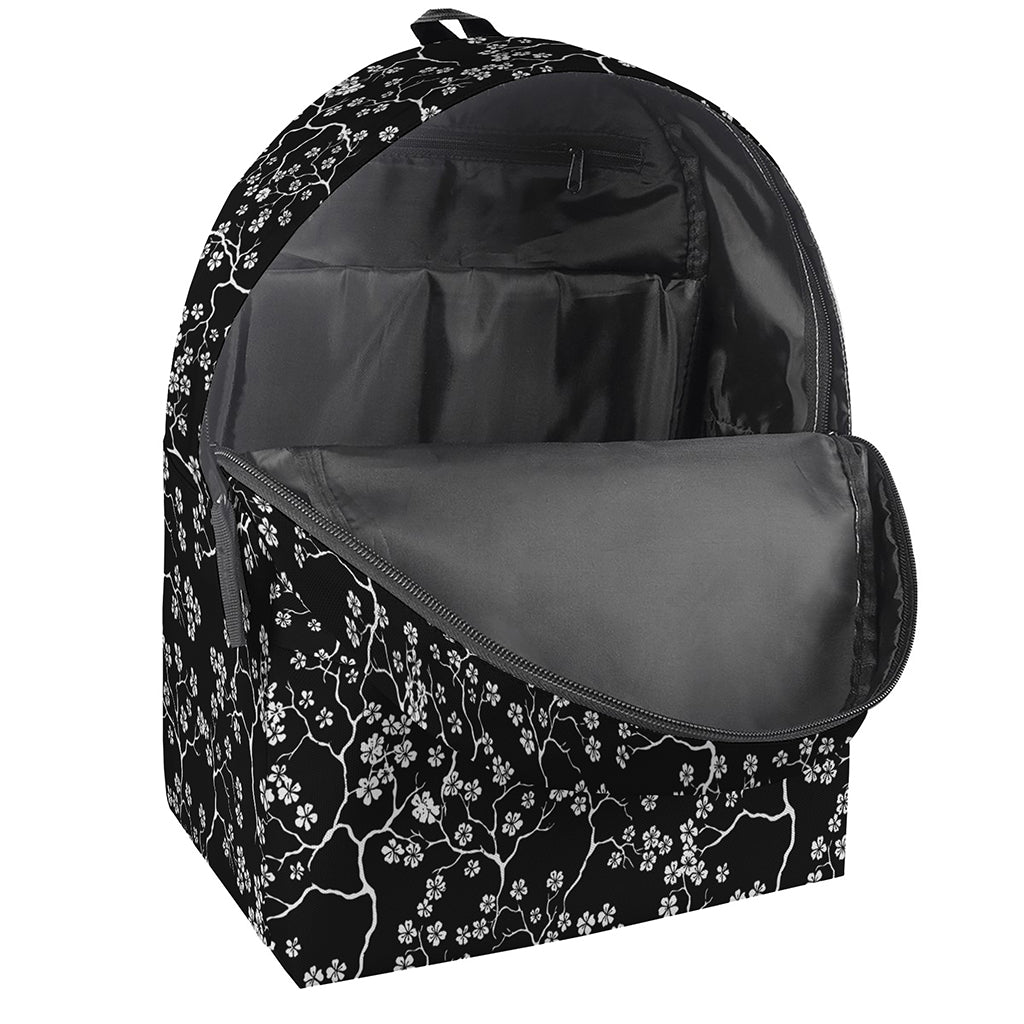 Black And White Cherry Blossom Print Backpack