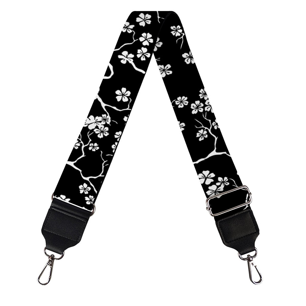 Black And White Cherry Blossom Print Bag Strap