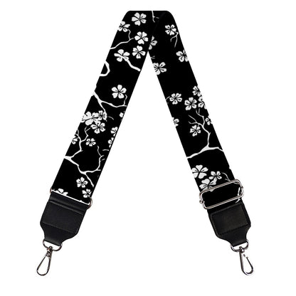 Black And White Cherry Blossom Print Bag Strap