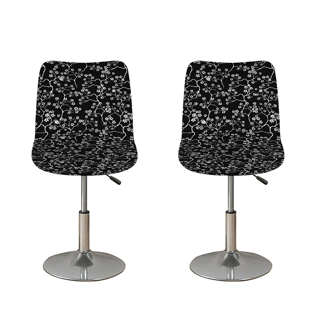 Black And White Cherry Blossom Print Bar Stool Covers