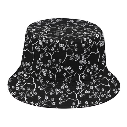 Black And White Cherry Blossom Print Bucket Hat