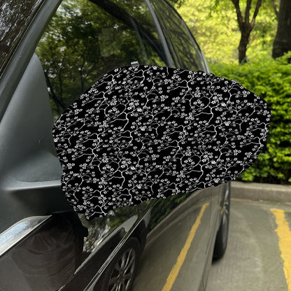 Black And White Cherry Blossom Print Car Side Mirror Covers