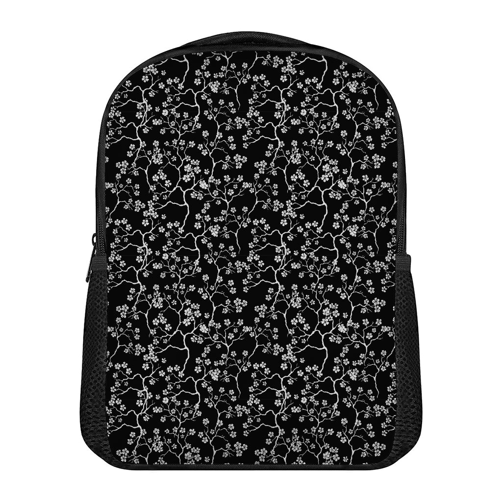 Black And White Cherry Blossom Print Casual Backpack