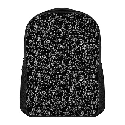 Black And White Cherry Blossom Print Casual Backpack