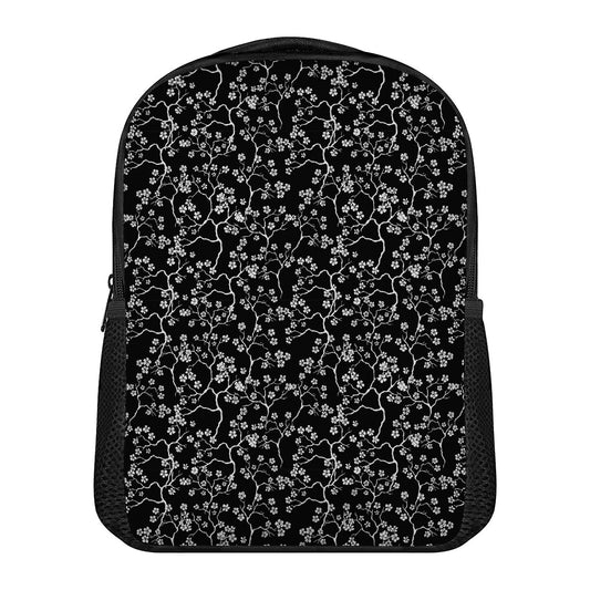 Black And White Cherry Blossom Print Casual Backpack