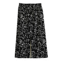 Black And White Cherry Blossom Print Cotton Front Slit Maxi Skirt