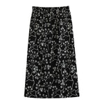 Black And White Cherry Blossom Print Cotton Front Slit Maxi Skirt