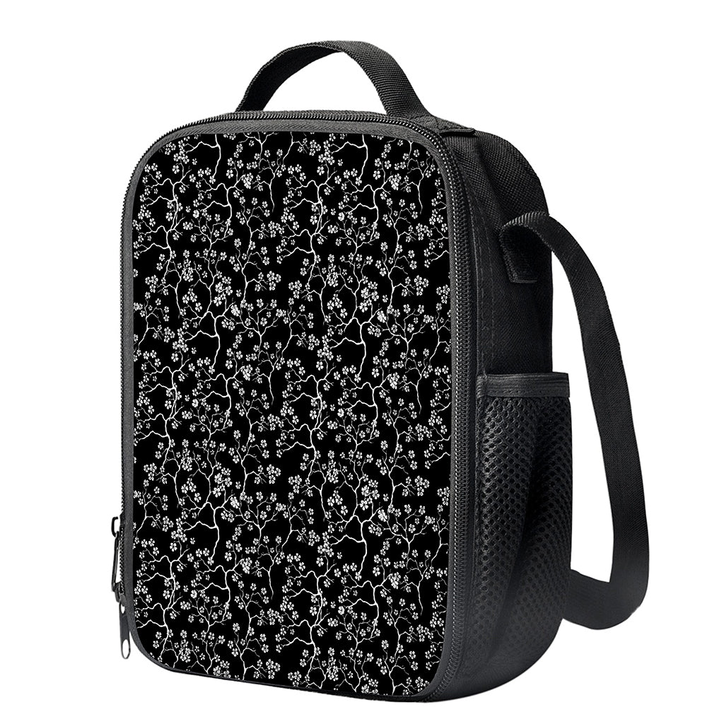 Black And White Cherry Blossom Print Crossbody Lunch Bag