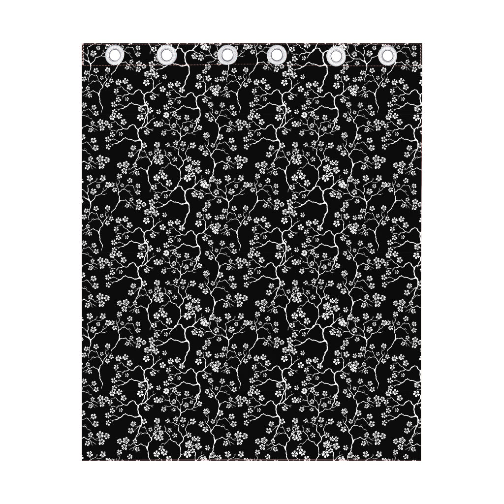 Black And White Cherry Blossom Print Curtain