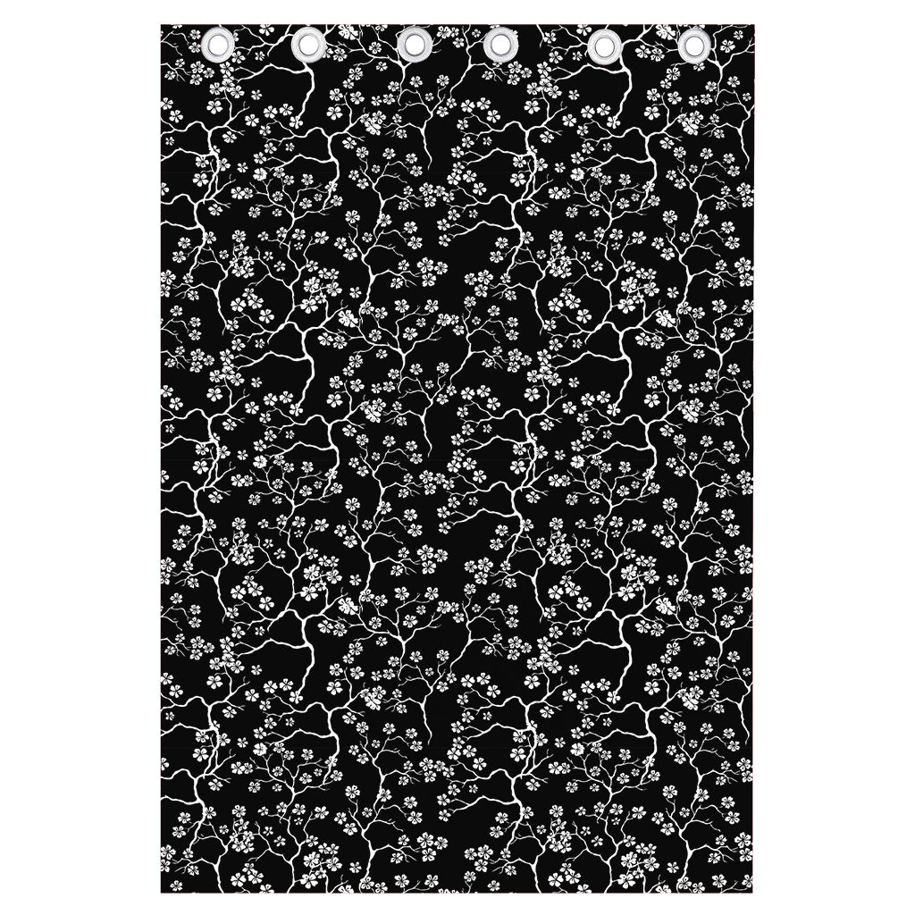 Black And White Cherry Blossom Print Curtain