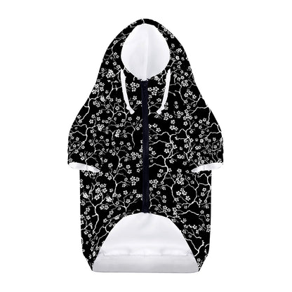 Black And White Cherry Blossom Print Dog Zip Up Hoodie