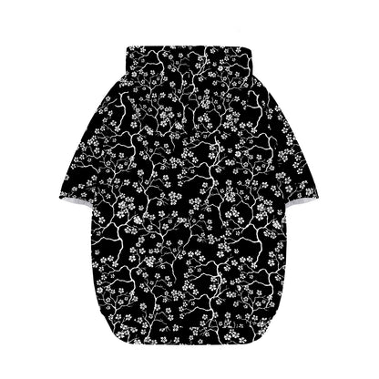 Black And White Cherry Blossom Print Dog Zip Up Hoodie