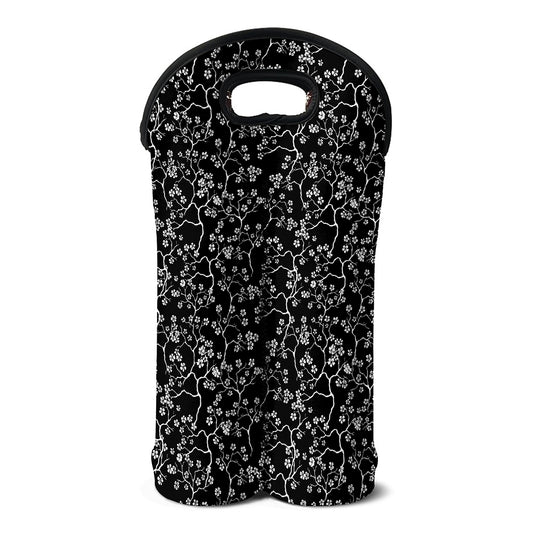 Black And White Cherry Blossom Print Double Neoprene Wine Tote