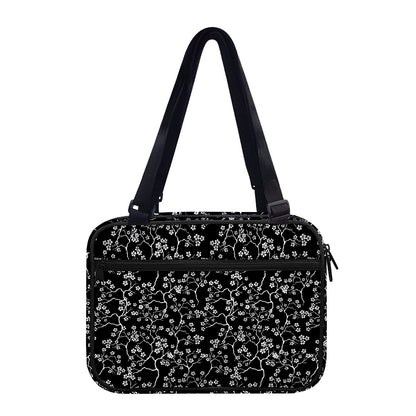 Black And White Cherry Blossom Print Double Strap Bible Bag