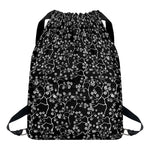 Black And White Cherry Blossom Print Drawstring Backpack