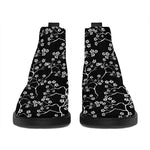 Black And White Cherry Blossom Print Flat Ankle Boots