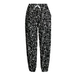 Black And White Cherry Blossom Print Fleece Lined Knit Pants