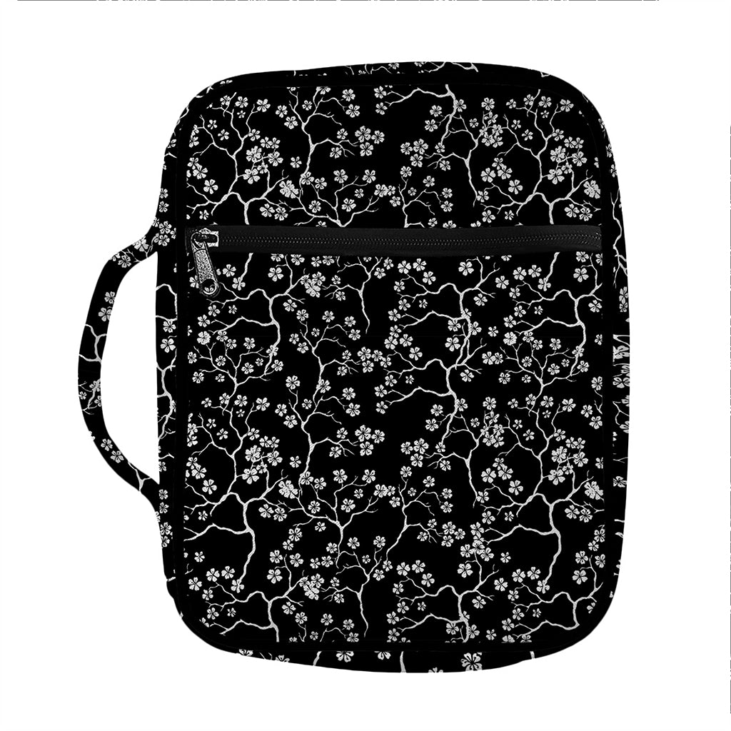 Black And White Cherry Blossom Print Front Pocket Bible Bag