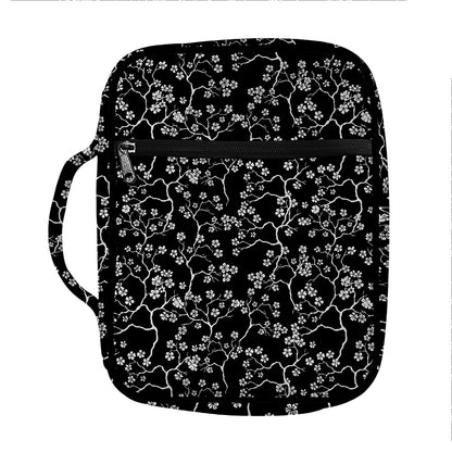 Black And White Cherry Blossom Print Front Pocket Bible Bag