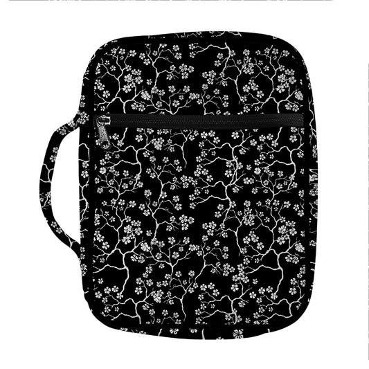 Black And White Cherry Blossom Print Front Pocket Bible Bag