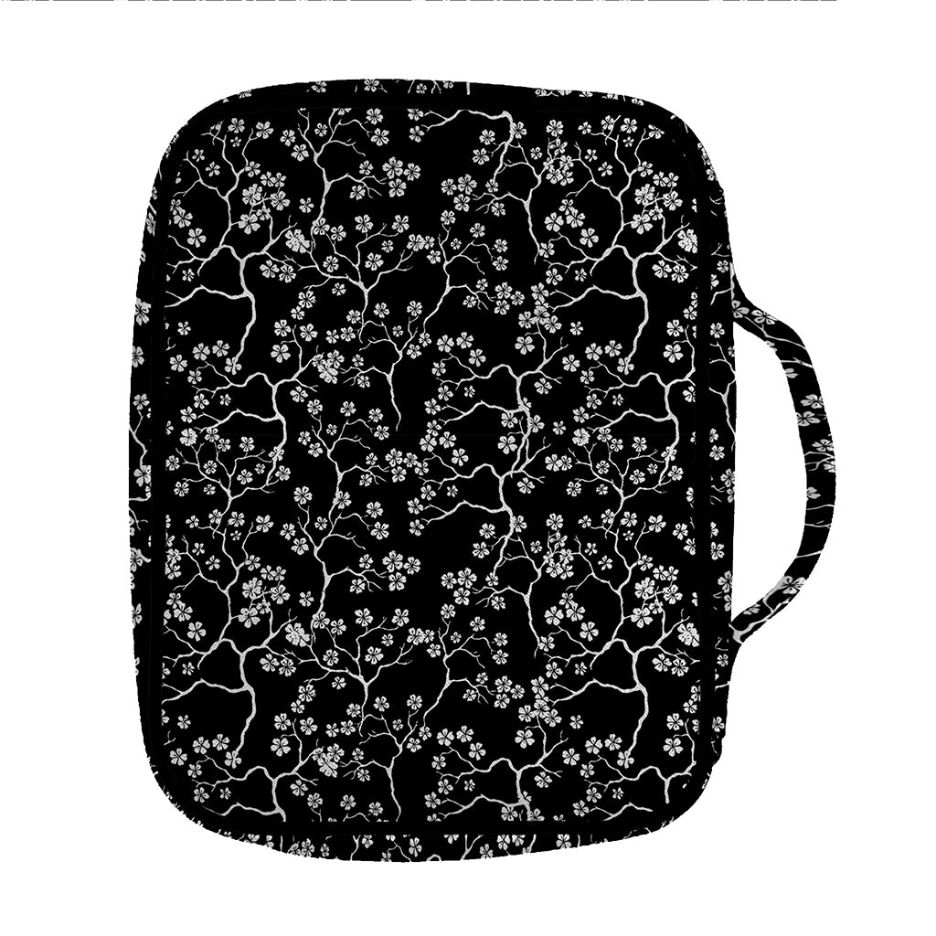 Black And White Cherry Blossom Print Front Pocket Bible Bag