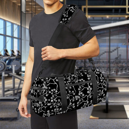 Black And White Cherry Blossom Print Gym Bag