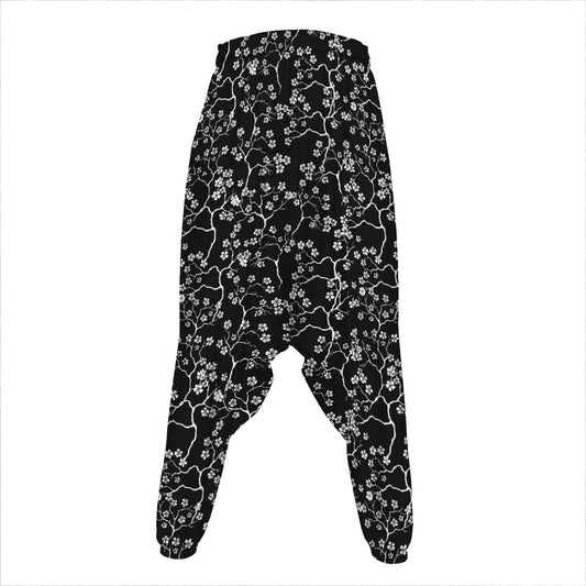 Black And White Cherry Blossom Print Hammer Pants