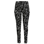Black And White Cherry Blossom Print High-Waisted Pocket Leggings