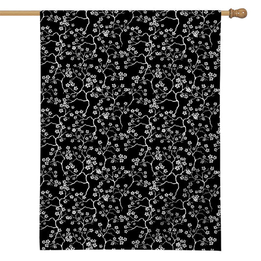 Black And White Cherry Blossom Print House Flag