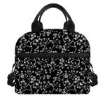 Black And White Cherry Blossom Print Insulated Lunch Bag