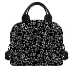 Black And White Cherry Blossom Print Insulated Lunch Bag