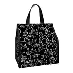 Black And White Cherry Blossom Print Insulated Lunch Tote