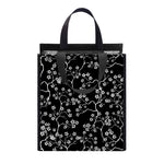 Black And White Cherry Blossom Print Insulated Lunch Tote