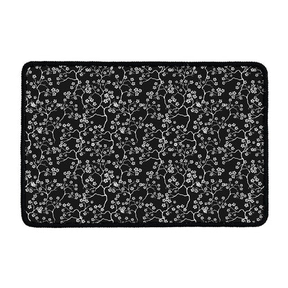 Black And White Cherry Blossom Print Kitchen Mat