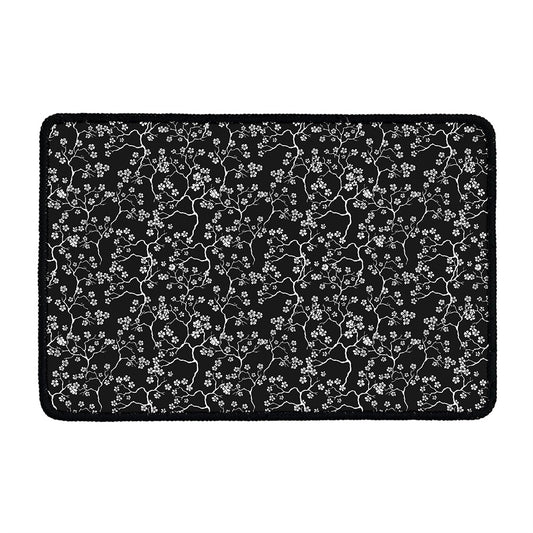 Black And White Cherry Blossom Print Kitchen Mat