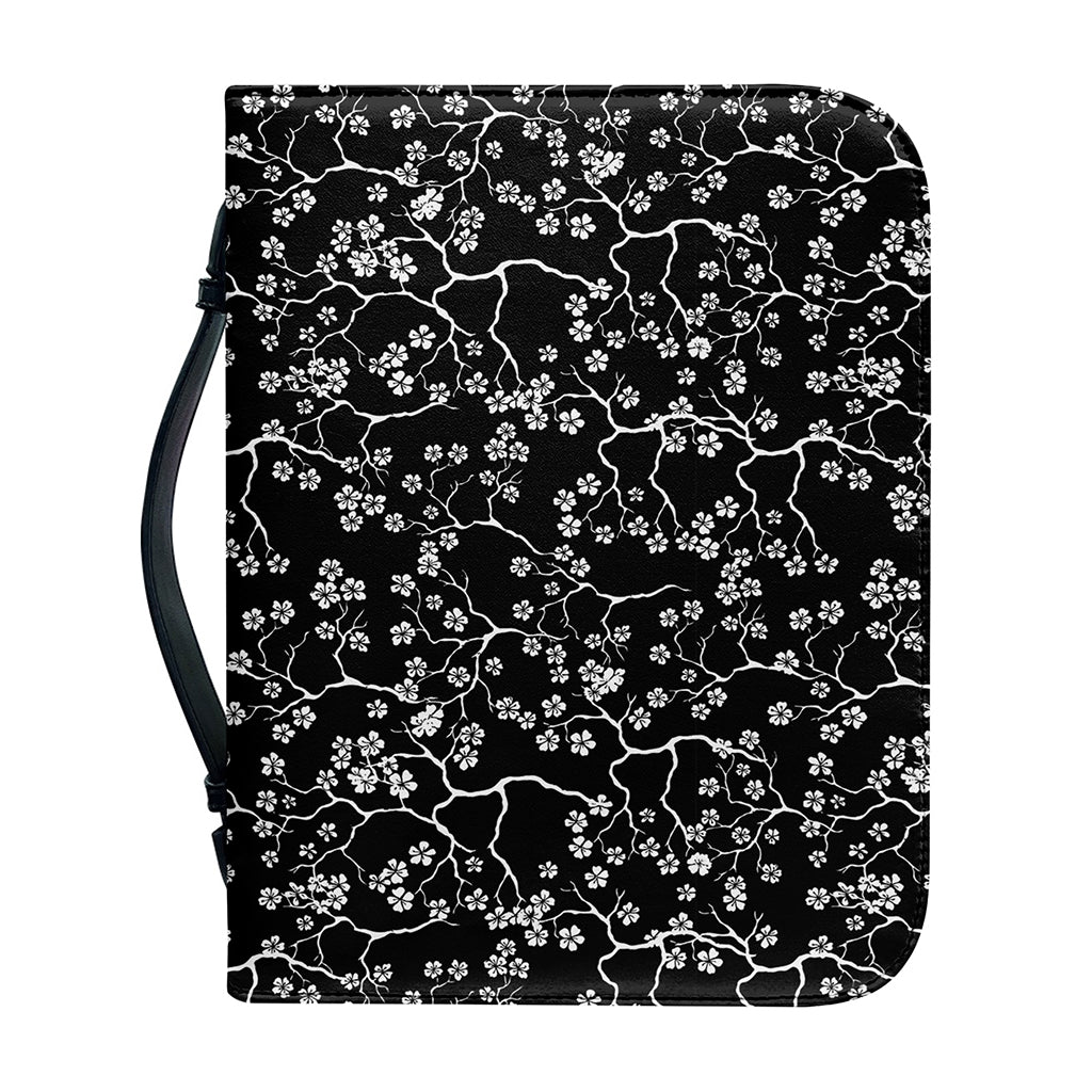Black And White Cherry Blossom Print Leather Bible Cover