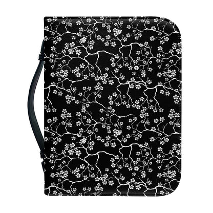 Black And White Cherry Blossom Print Leather Bible Cover