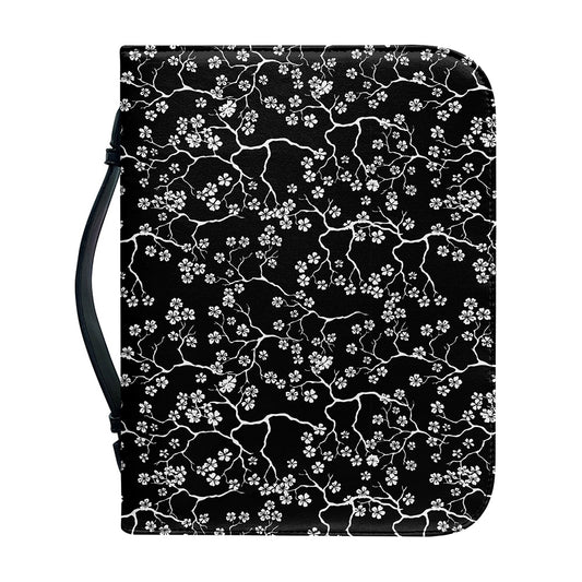 Black And White Cherry Blossom Print Leather Bible Cover