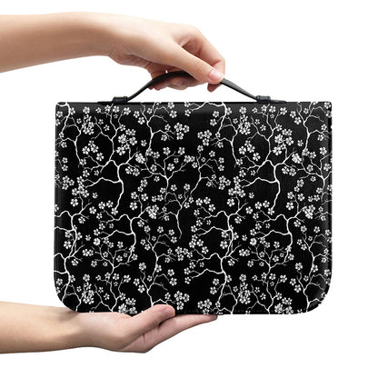 Black And White Cherry Blossom Print Leather Bible Cover
