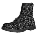 Black And White Cherry Blossom Print Lace-Up Boots