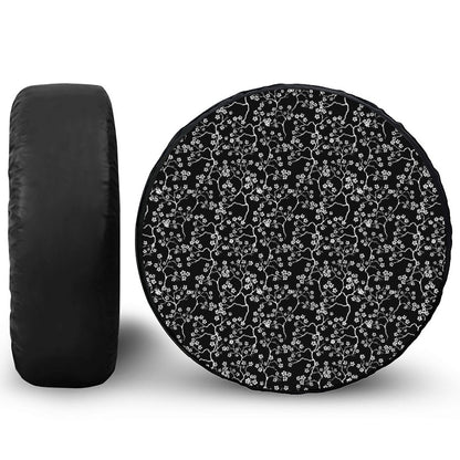 Black And White Cherry Blossom Print Leather Spare Tire Cover