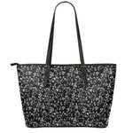 Black And White Cherry Blossom Print Leather Tote Bag